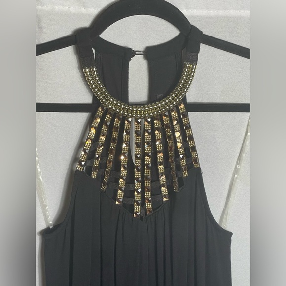 Almost Famous Black Halter Top Medium Beaded Embellished Party Club Tank - Picture 2 of 7